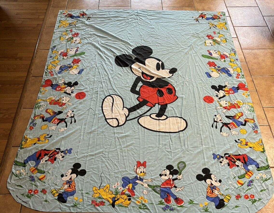 Vintage 70s Mickey Mouse Disney Bed Spread Wall Hanging Bedspread Sheet Goofy