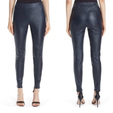 St. John suede Leather elastic waist zip cuffs pull on Pants size 8