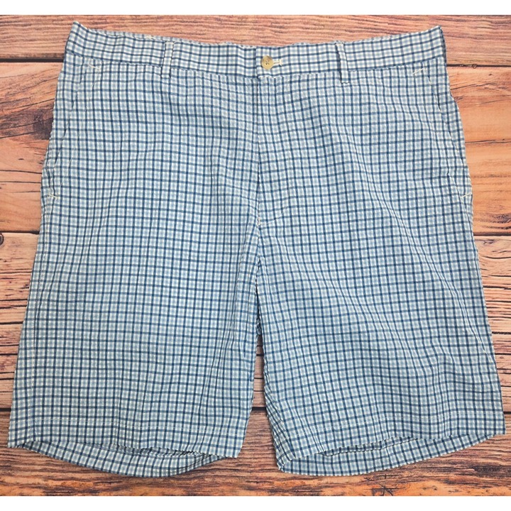 Peter Millar Crown Sport Mens Blue Check Seersucker Shorts Size 36