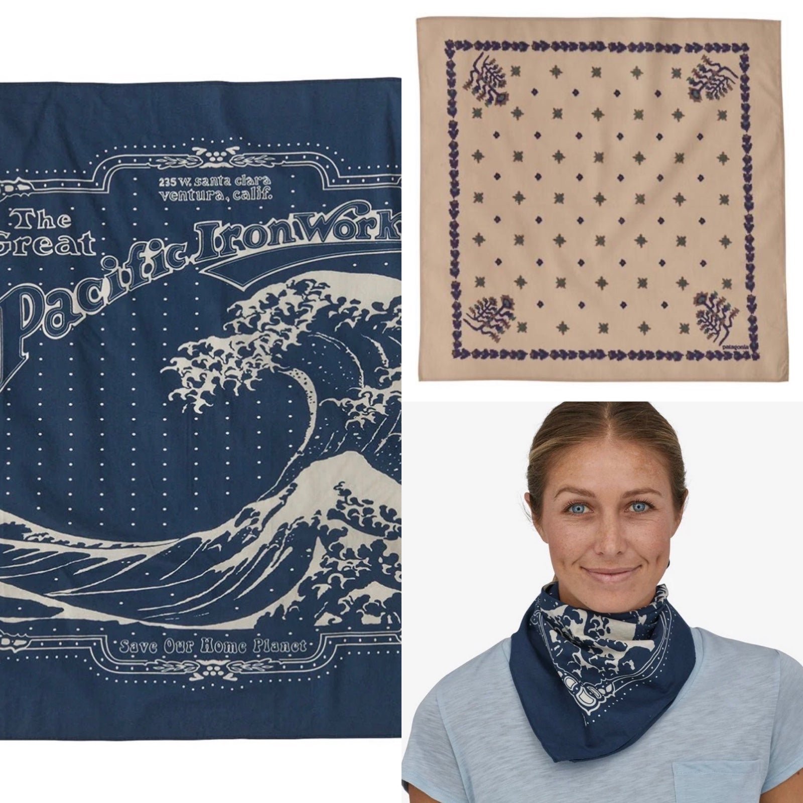 Patagonia Bandana x 2(Stone Blue+ Wandering Woods)