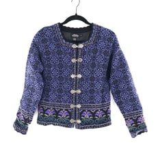 Icelandic Wool Cardigan Women's M Purple Embellished Winter Art Teacher Winter