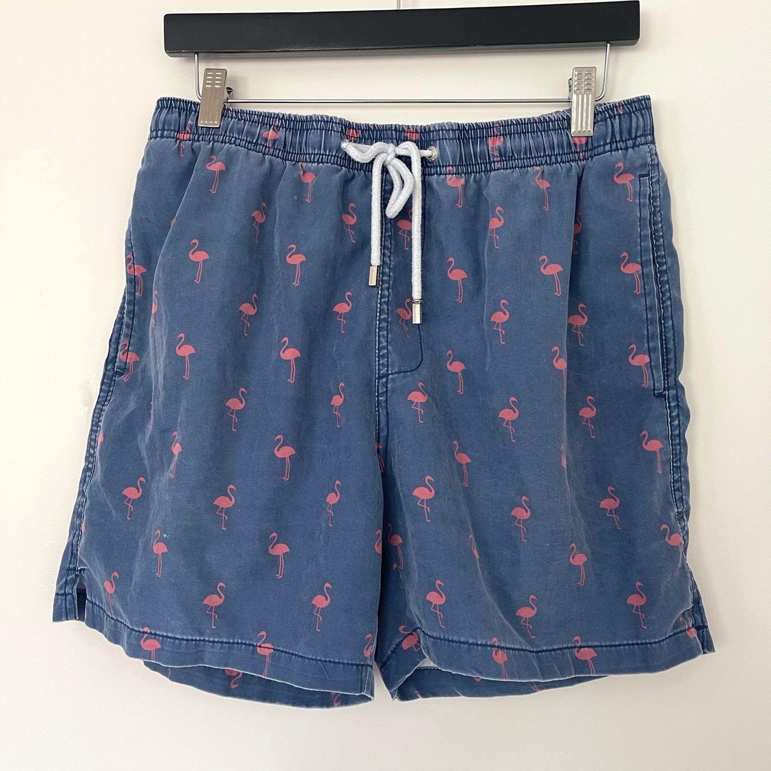 Ingear Men's Swim Shorts Size S Navy Flamingo Print Drawstring Quick Dry Trunks