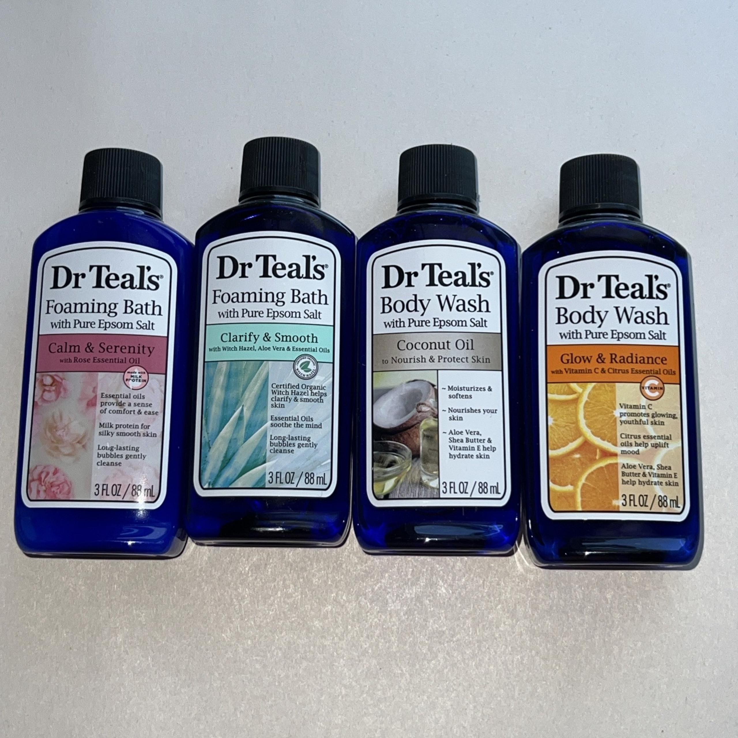 Set Of 4 Dr Teal's Foaming Bath & Body Wash Travel Rose Coconut Citrus Aloe 3 Oz