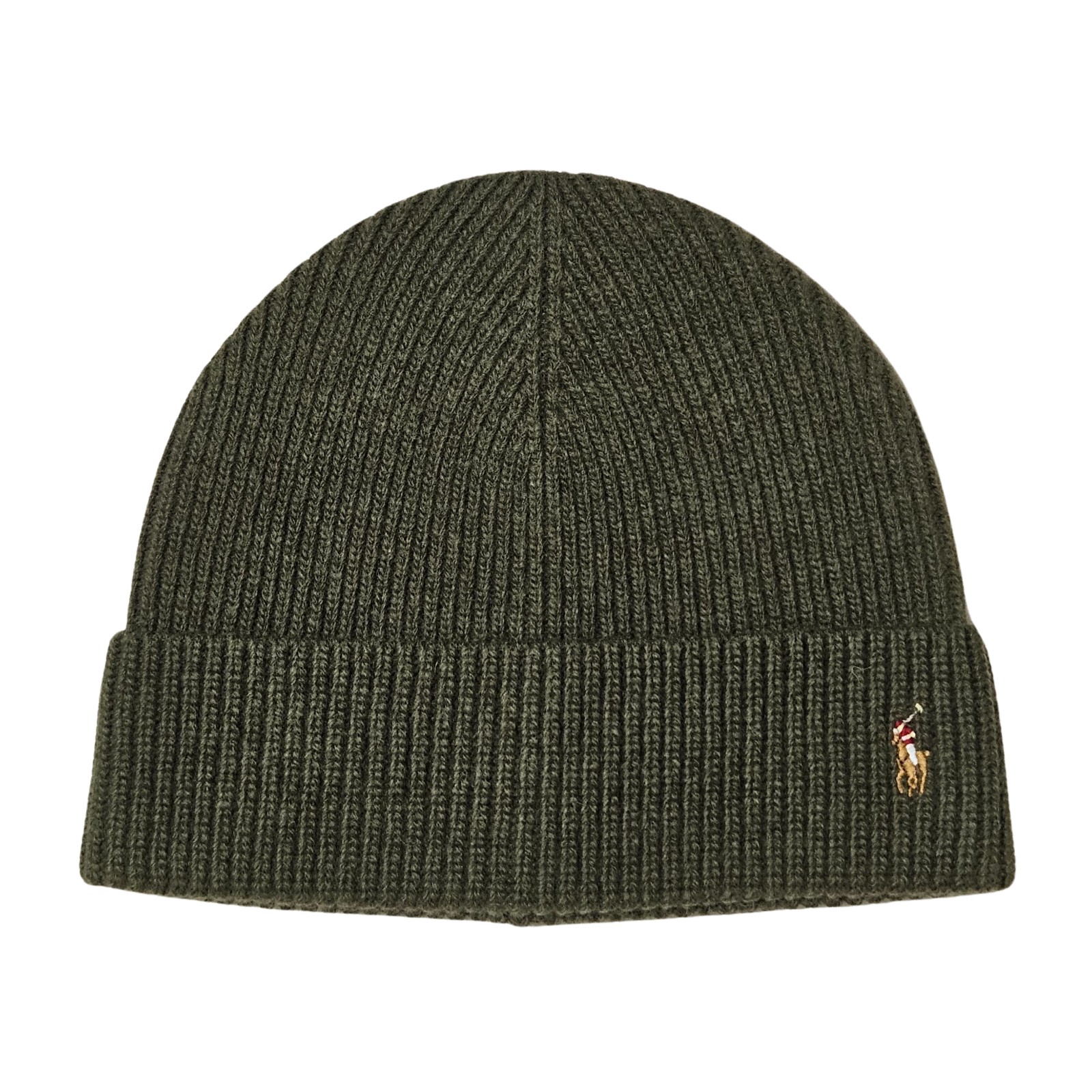 Polo Ralph Lauren Oil Cloth Green Polo Player Cuffed Wool Blend Hat Streetwear