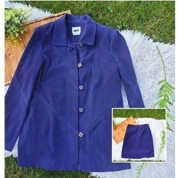 VTG Leslie Fay Dirty Blue Faux Suede 2 Piece Set XL Fit