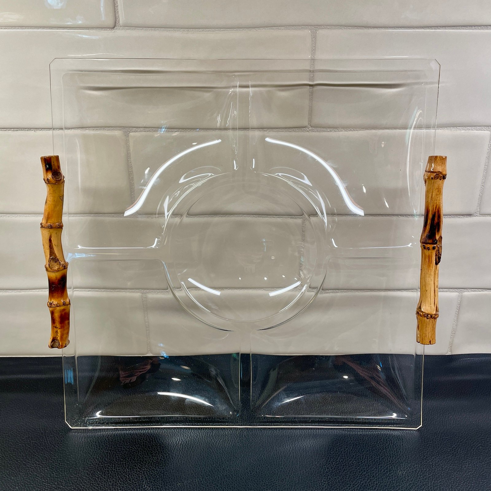 Vintage Bamboo and Acrylic Sectioned Serving Tray