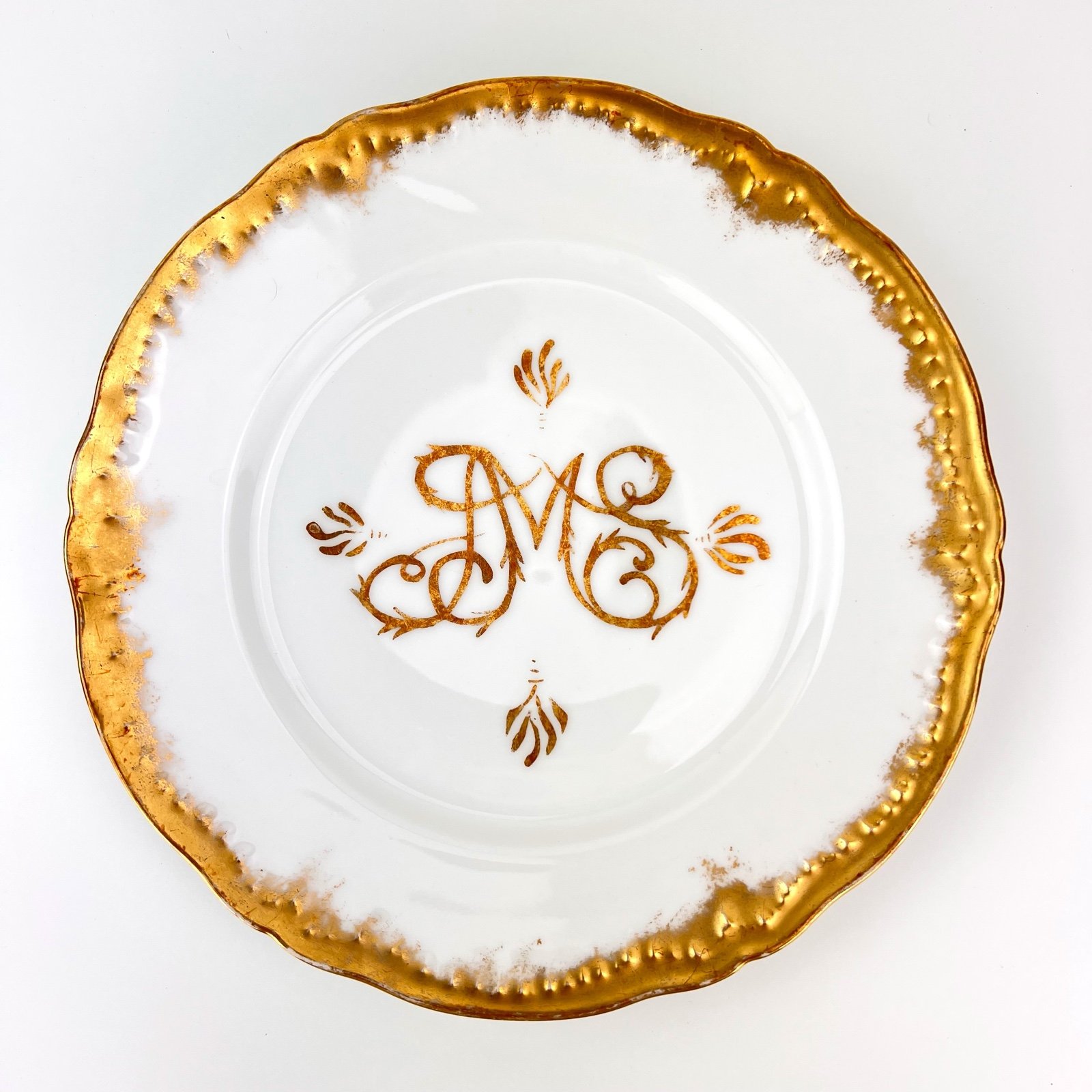 1890 LIMOGES France Porcelain Plate Sgnd Theodore Haviland Monogrammed Gold Gilt