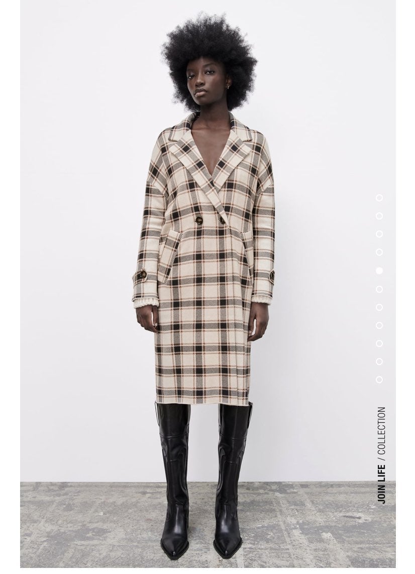 Zara oversized plaid knit coat
