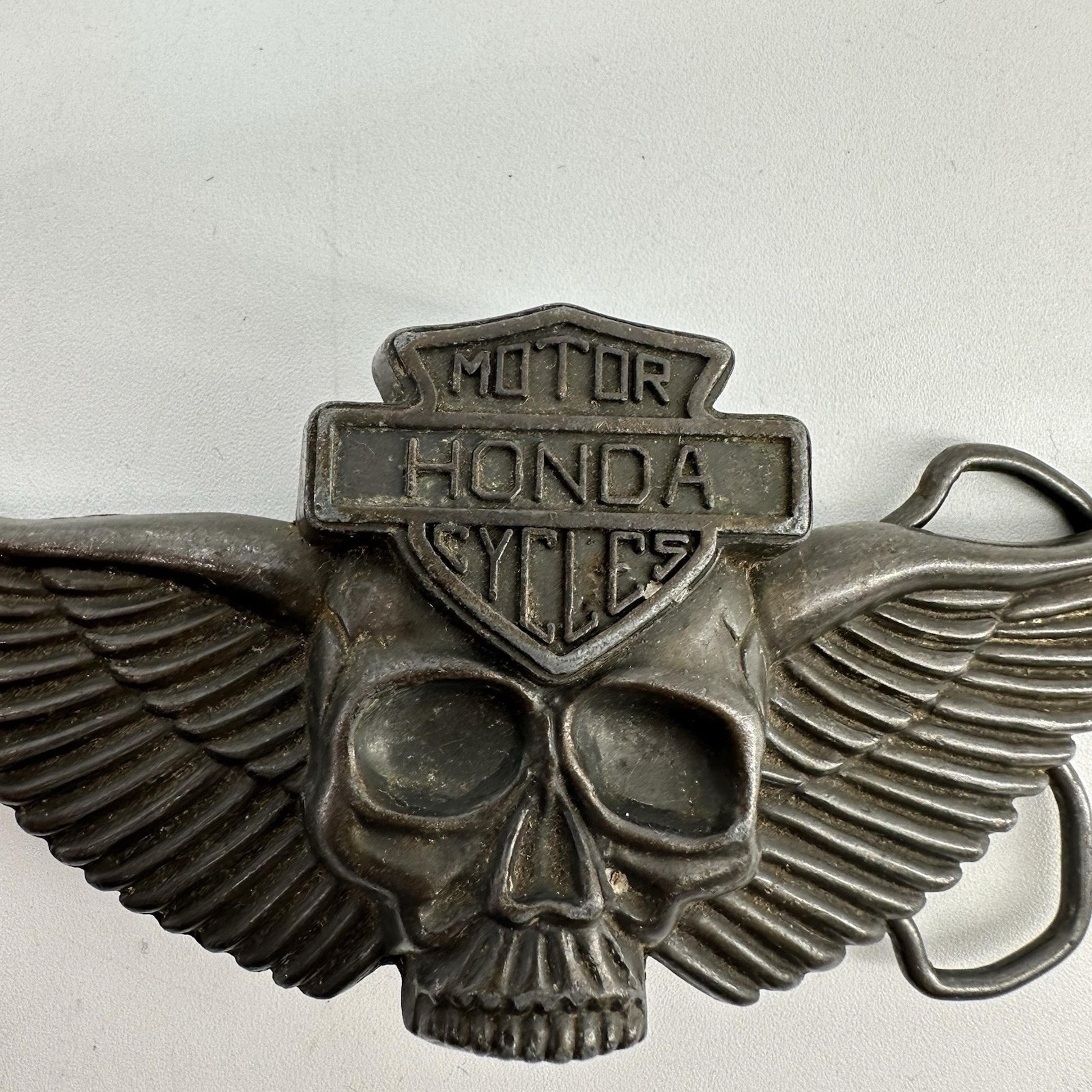 Vintage Motorcycles Belt Buckle Skull Wings Shield HD MBCI USA 1980s Rare - Honda