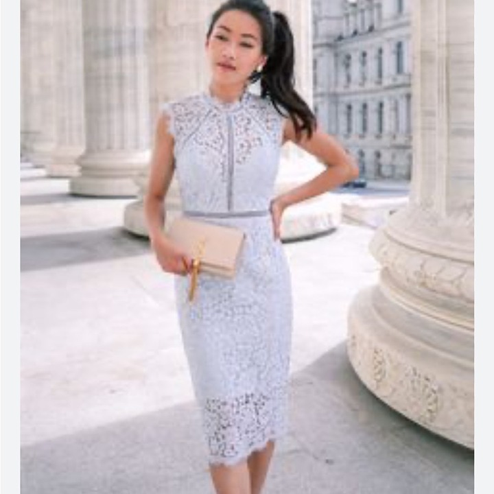 Bardot Light Blue Lace Panel Knee Length Dress High Neck Sleeveless Size 8/M