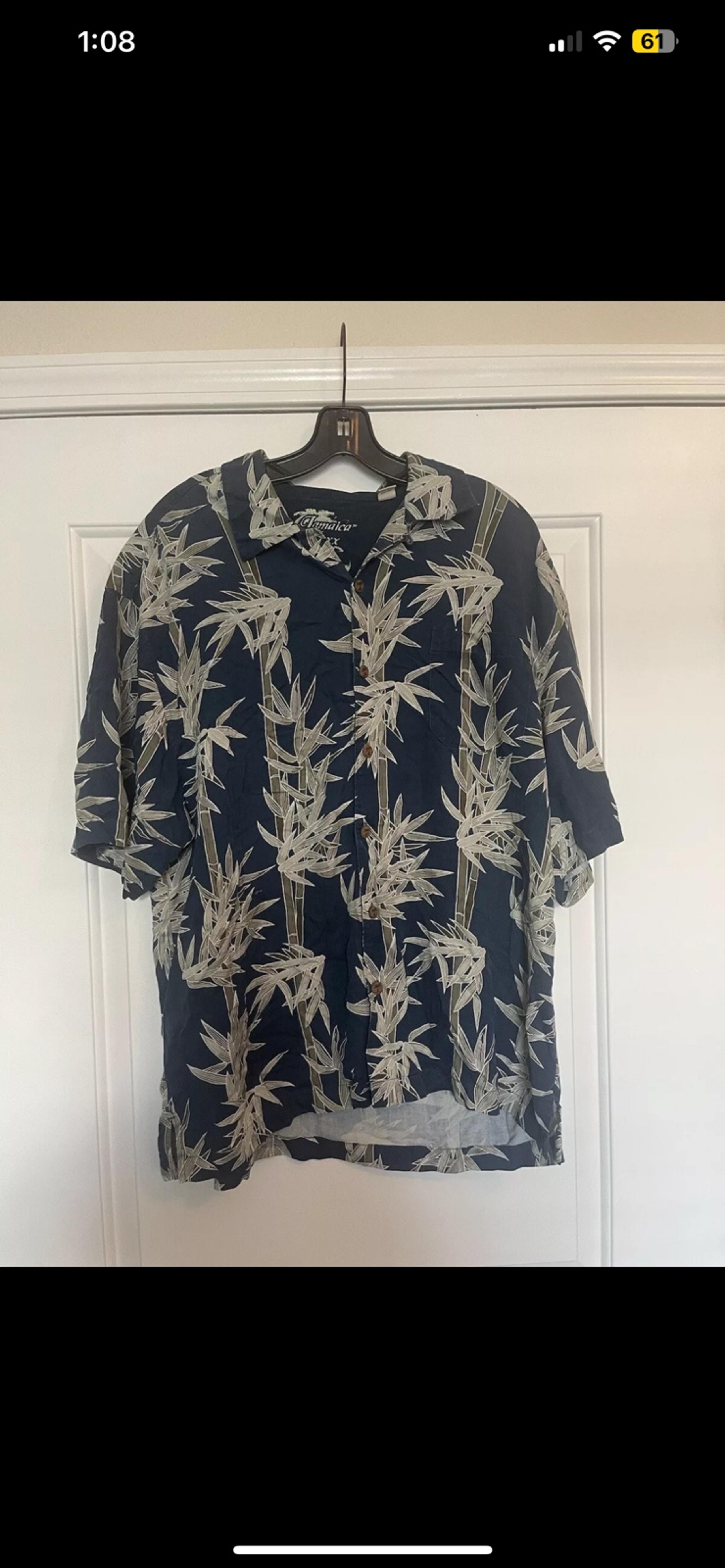 Jamaica Jaxx  Shirt Mens XXL 2XL Blue  Short Sleeve Button Up Silk Hawaain