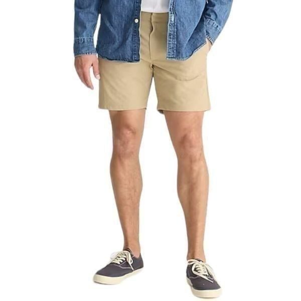 J Crew Shorts Mens 33 Khaki 7 Tech Flat Front BI754 Shirt Gripper Regular Fit