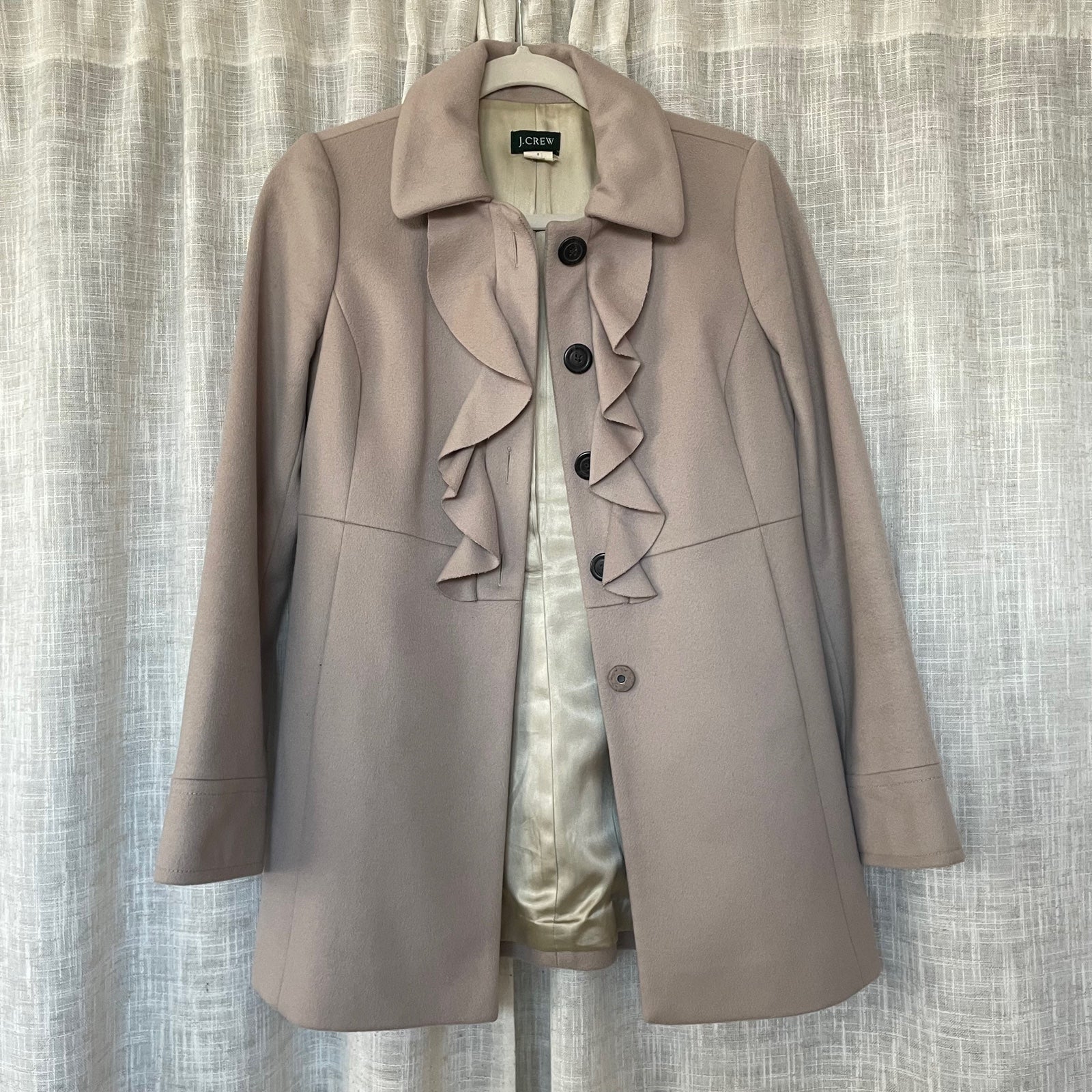 J. Crew Ruffled Mid-Length Wool Trench Coat