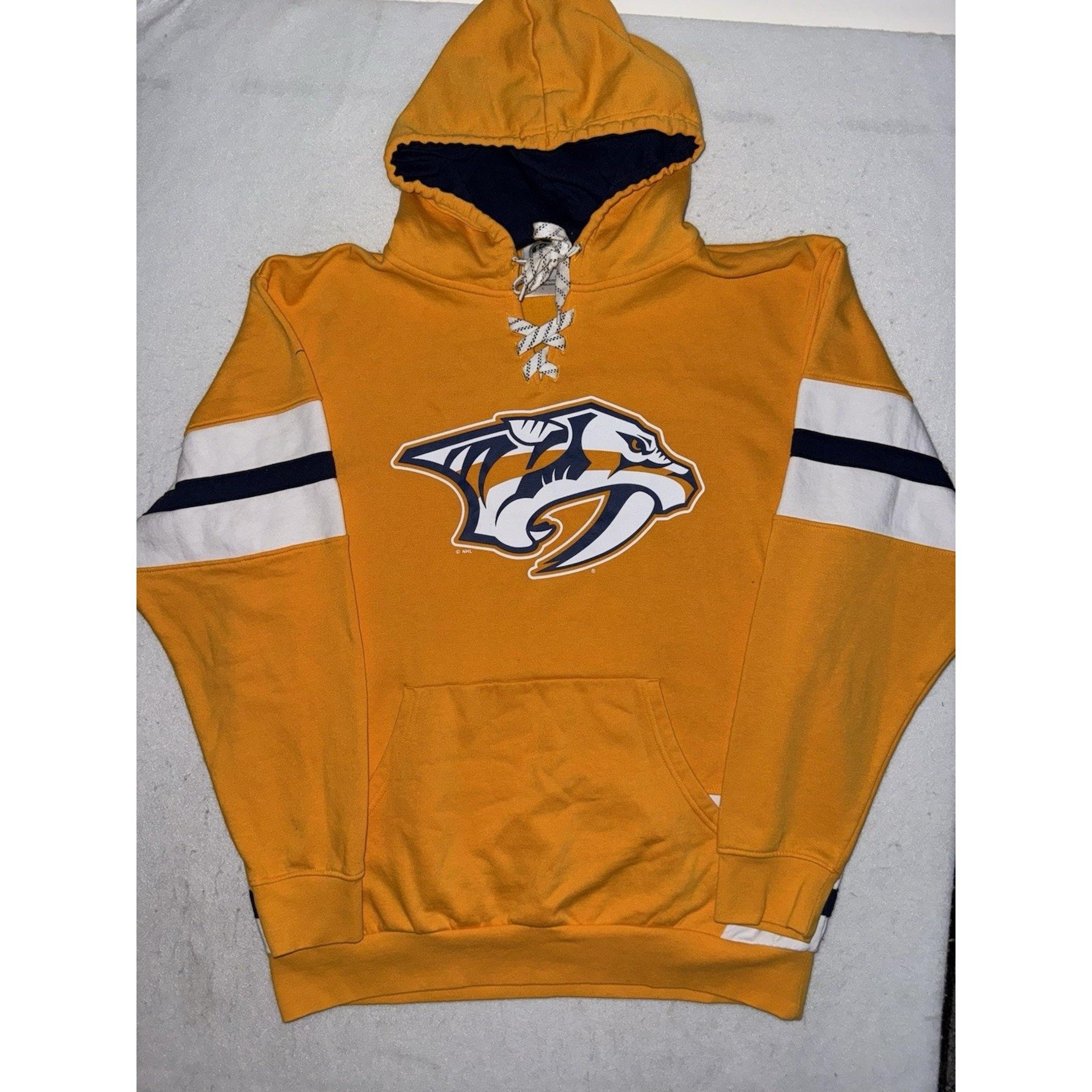 Nashville Predators Lace Up Hoodie Men Large Yellow Embroidered Fleece GREAT