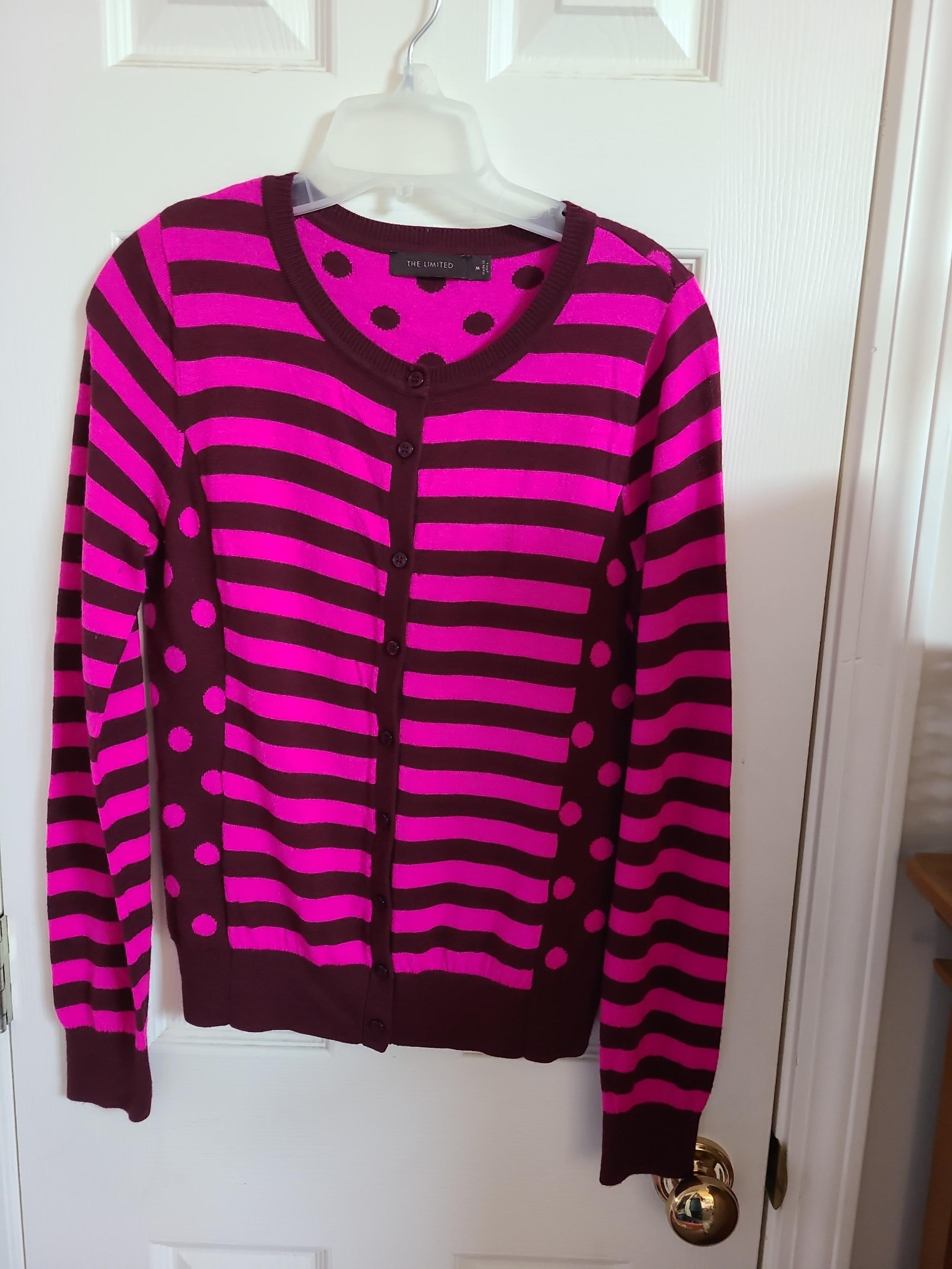 The Limited striped dotted wine and pink Cardigan sweater size medium