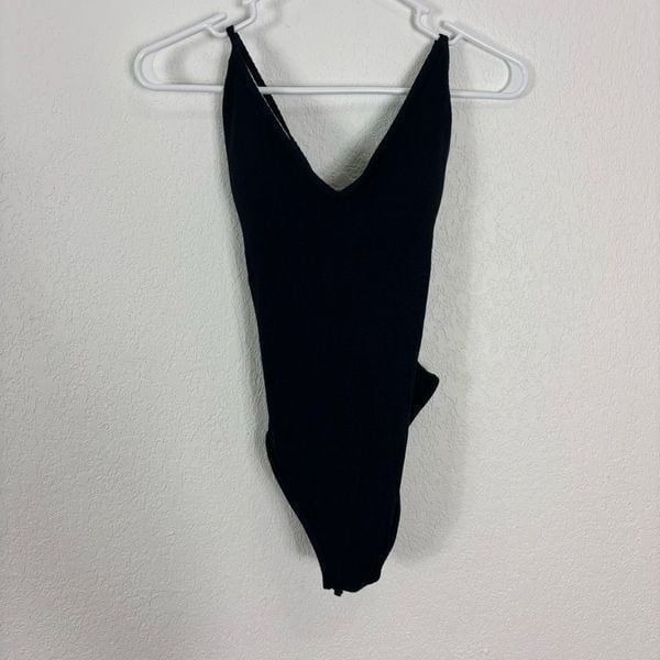A & F Navy Blue Textured Fish Scale V Neck Lace Up Back One Piece Swimsuit
