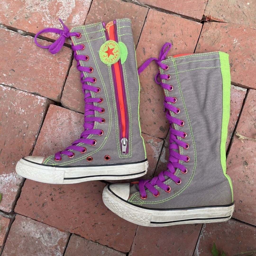 Converse All Star Calf High Tall Extra X-Hi Junior 10.5 Gray Neon Skate Sneakers