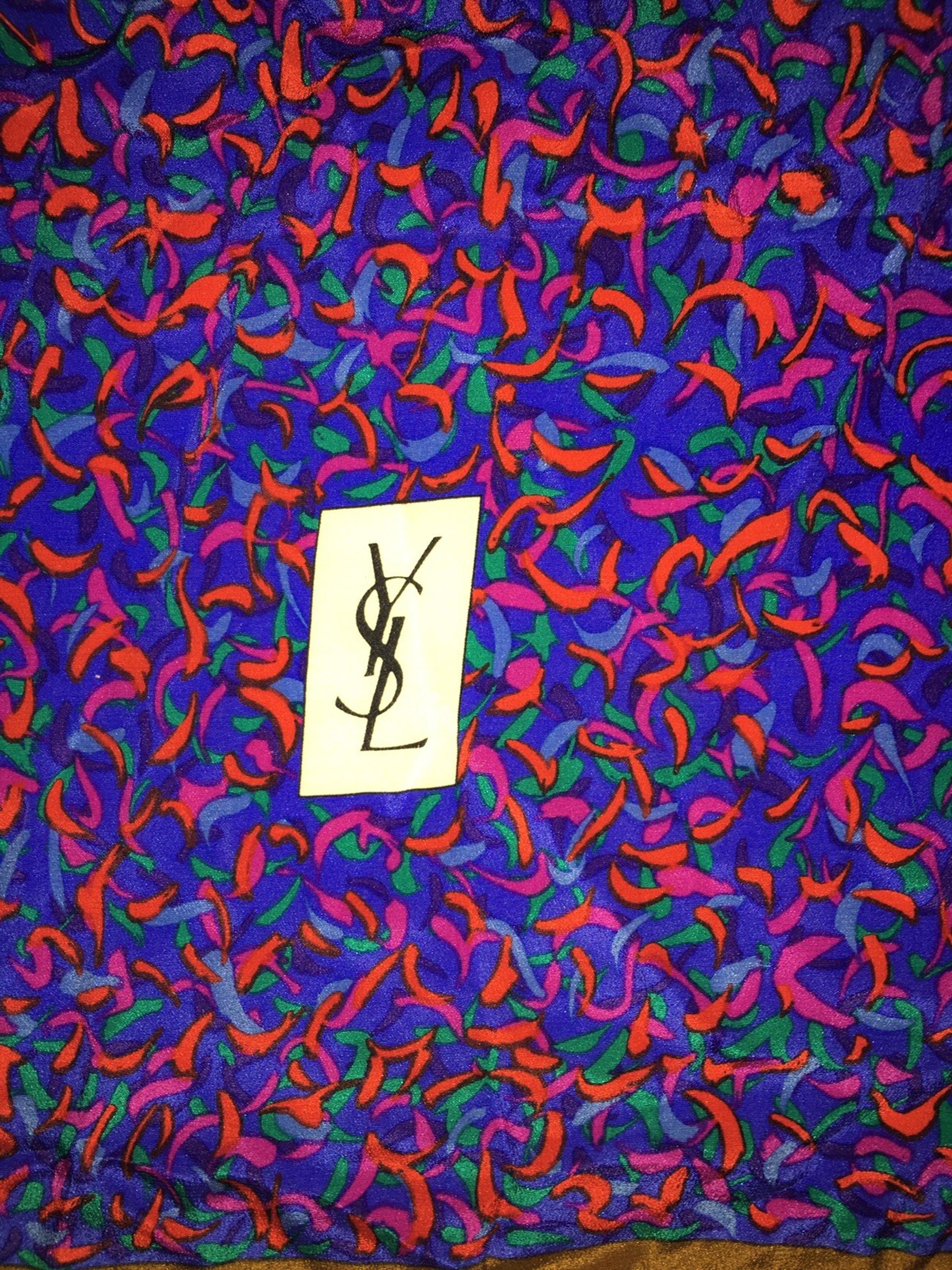 Vintage YVES SAINT LAURENT 100% Silk YSL All over  Designer Large SCARF