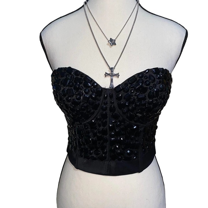 Y2k Beaded Black Corset Top