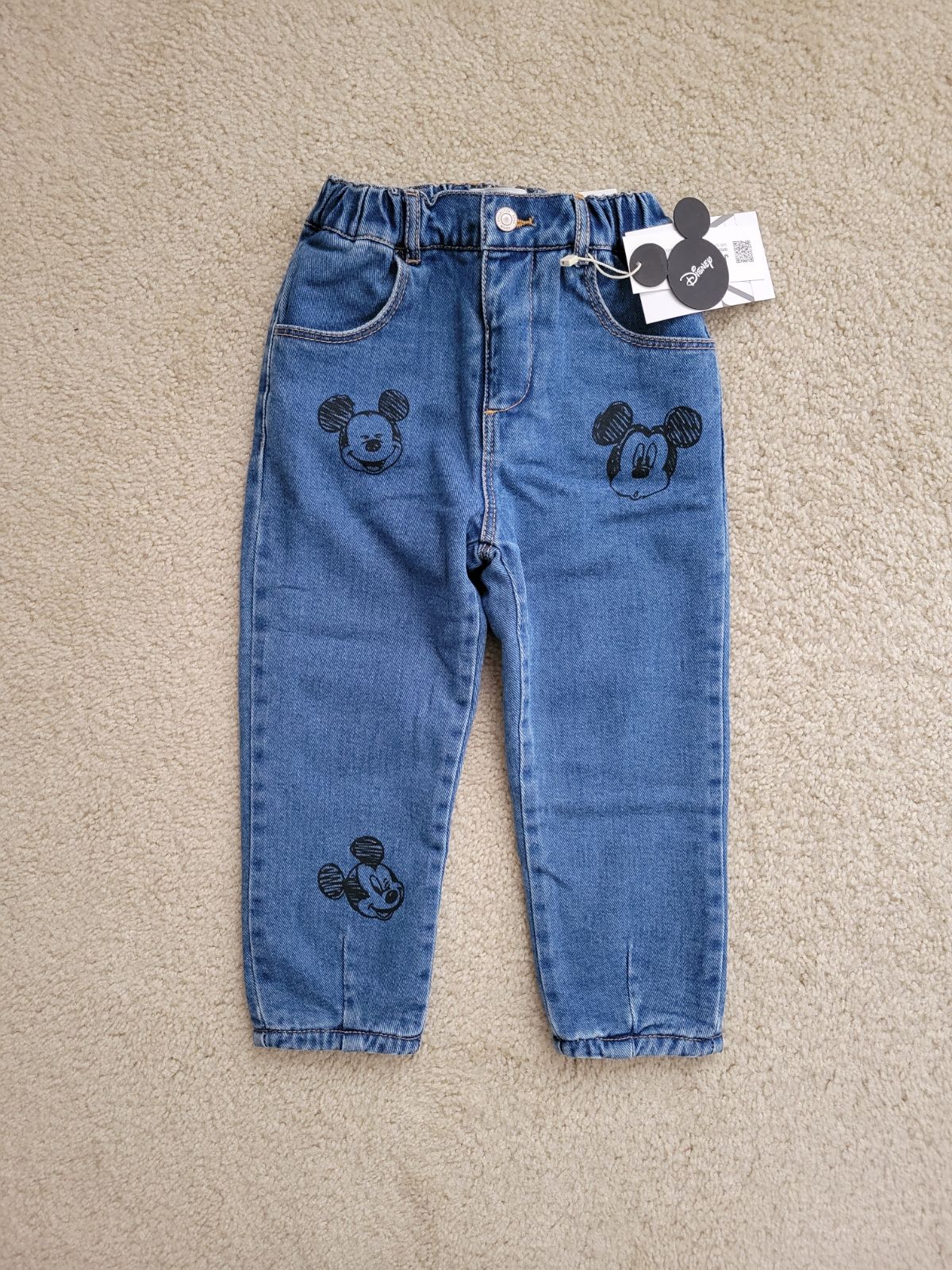 Zara INSULATED JEANS WITH FLEECE LINING AND MICKEY MOUSE PRINT. Size 3-4t