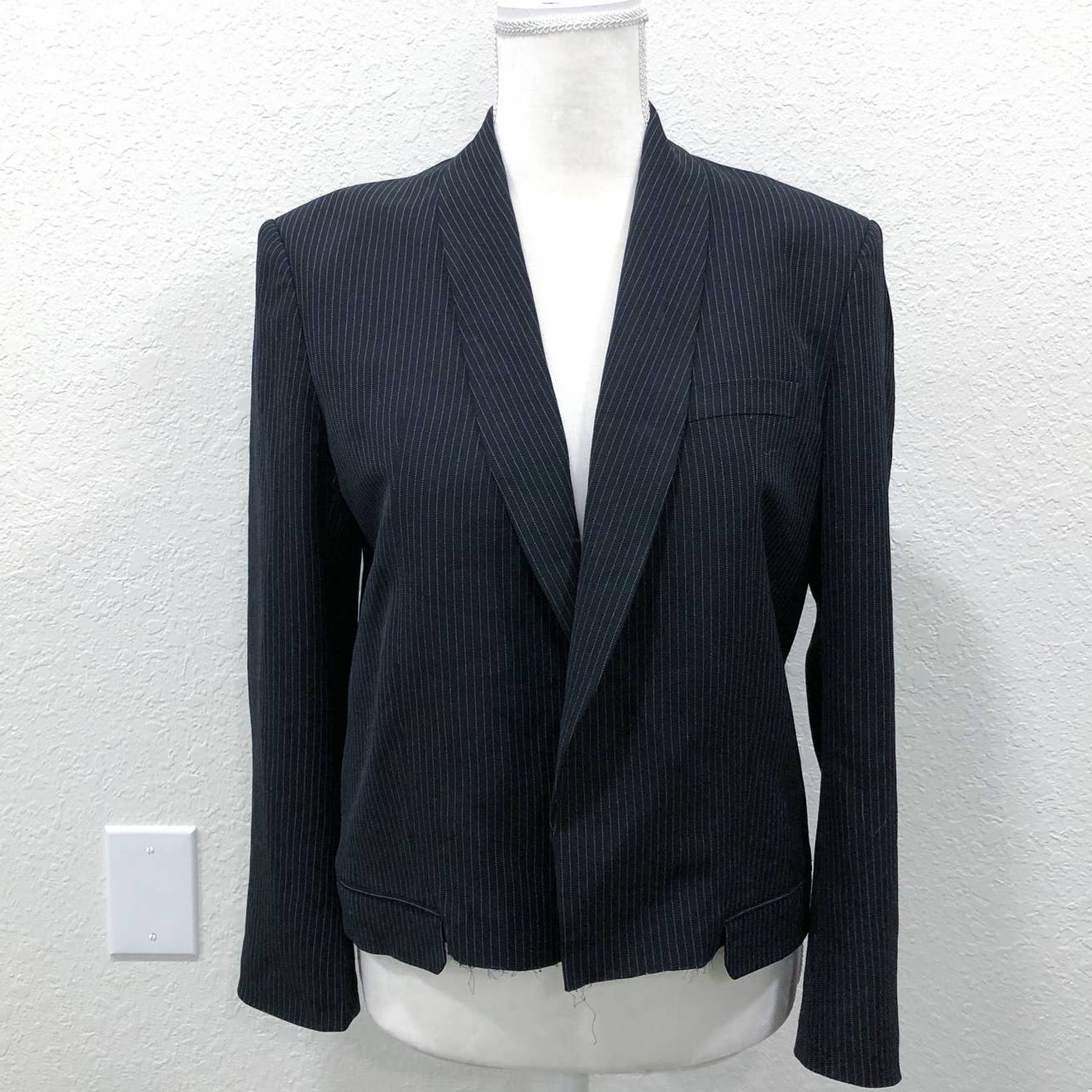 Helmut Lang Shawl Collar Crop Pinstripe Blazer