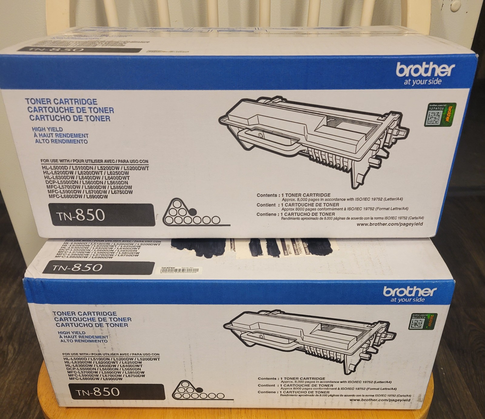 Lot of 2 Genuine OEM Brother TN-850 Toner Cartridge TN850