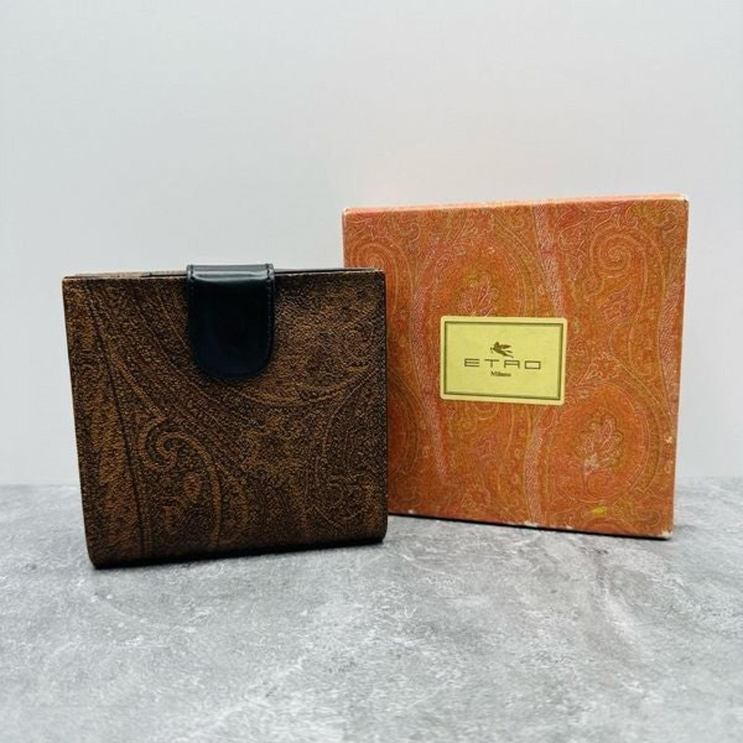 Vintage Etro Paisley Leather Compact Wallet With Original Box