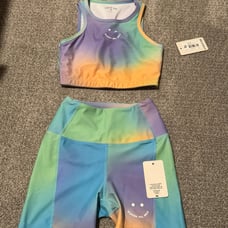 NWT Year of Ours XS Airbrush Colorful Workout Set Sports Bra and Biker Shorts