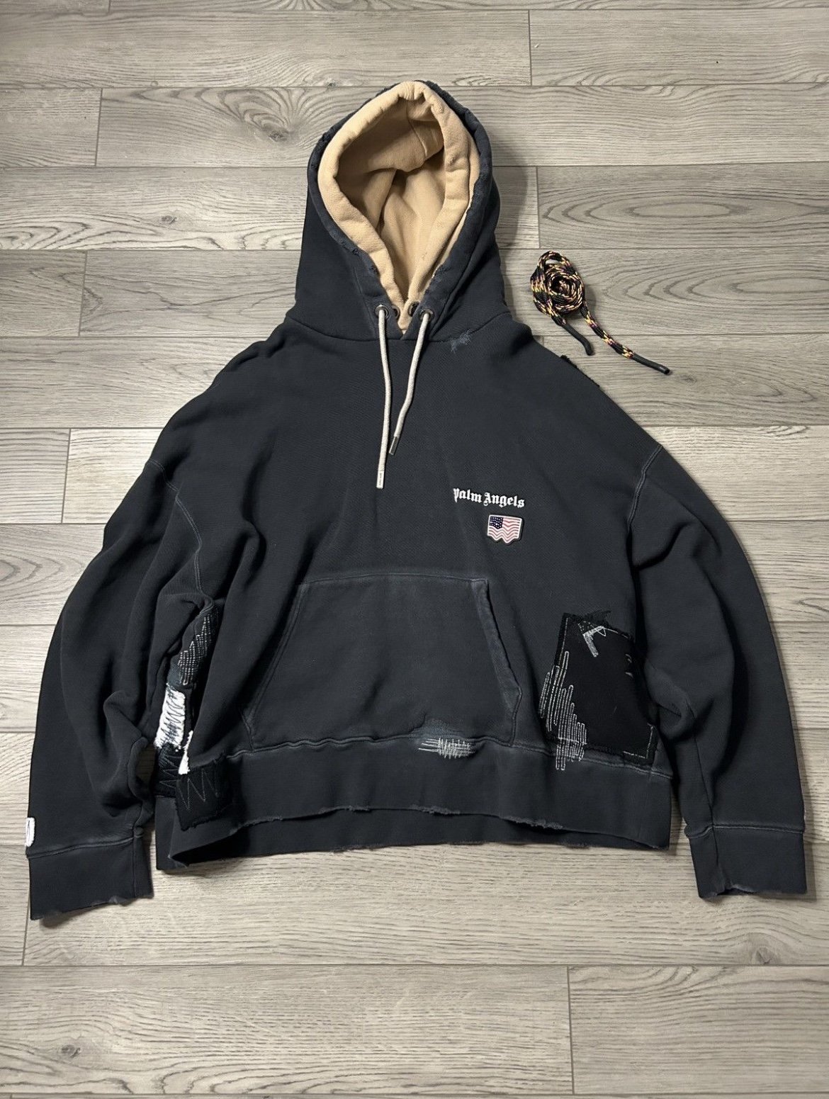 Palm Angels Double Hooded American Flag Mermaid Hoodie