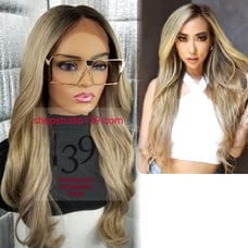 Ash blonde ombre wavy natural lace wig