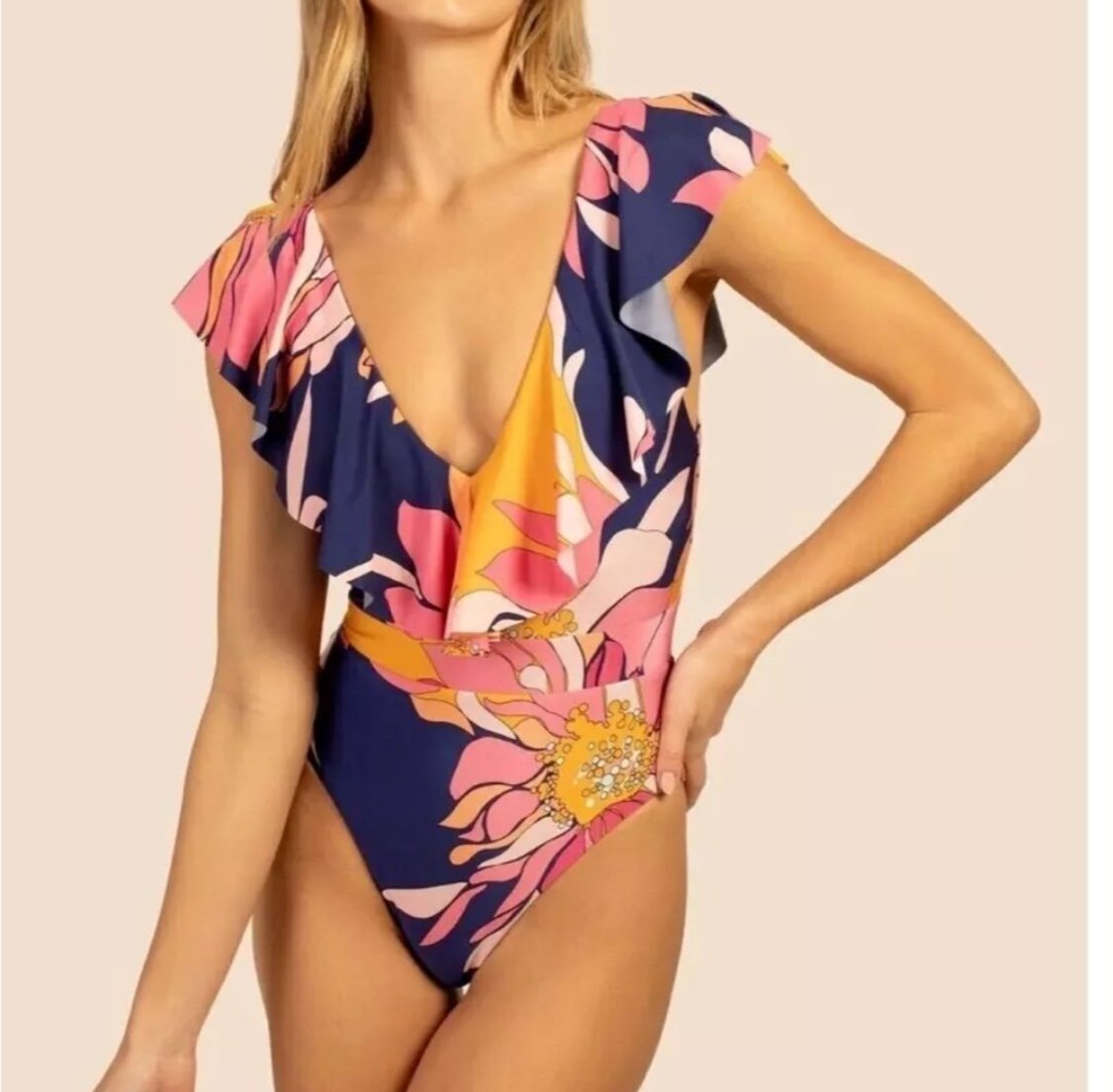 Trina Turk Pink and Blue Floral One Piece Swimsuit Size 12