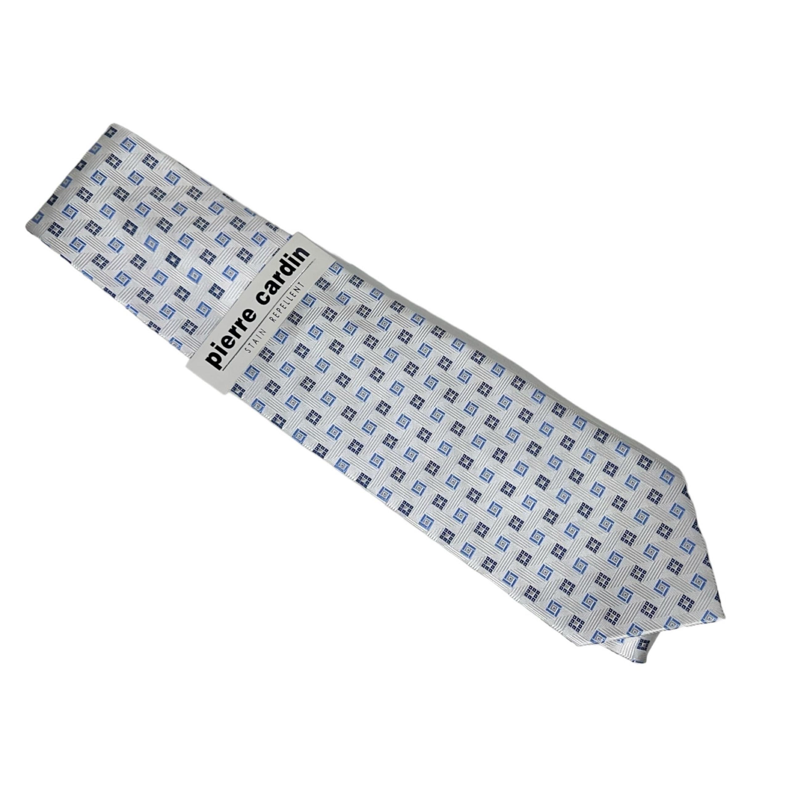 Men's Pierre Cardin Silk Tie Blue and Silver Square Geometric. New with Tags.