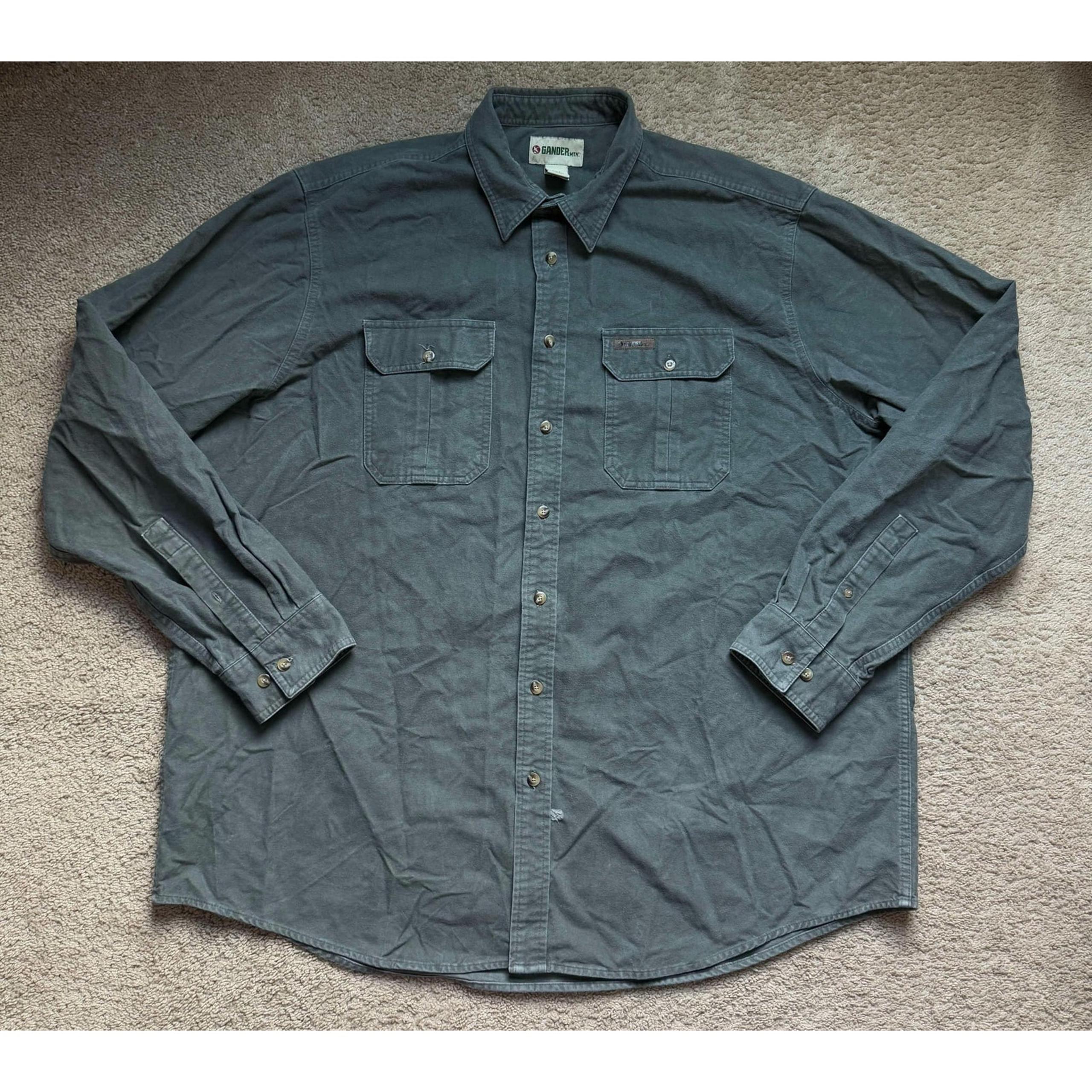 Gander Mountain Heavy Cotton Long Sleeve Button-Up Shirt Olive Green Men's 2XLT