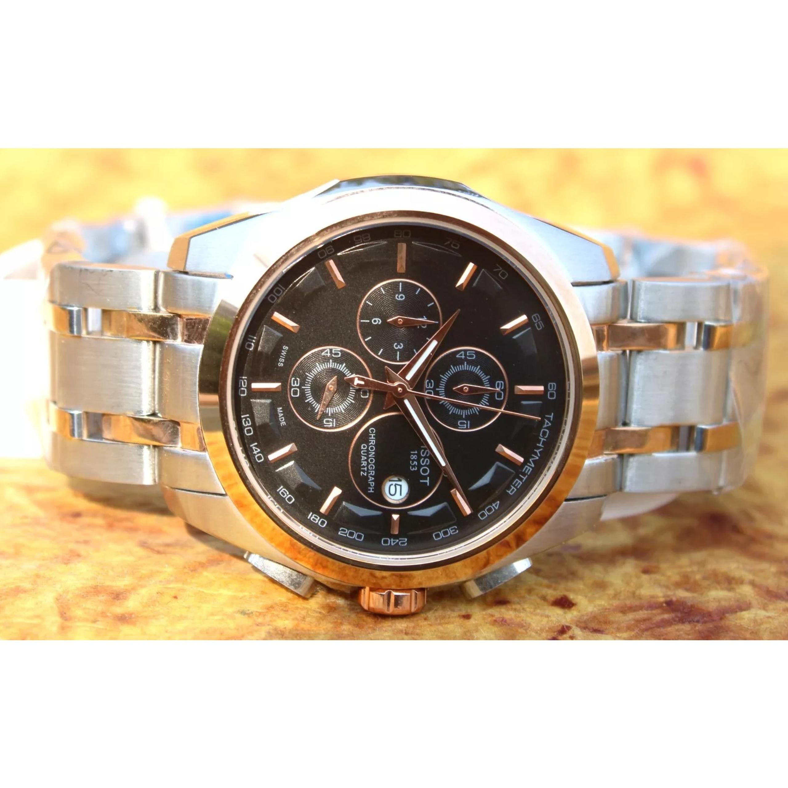 Tissot Two Tone Couturier Tachymeter Swiss Chronograph Men's Black Dial Watch