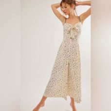 Nwt Coming Home Romper Free People Floral Ivory Combo Jumpsuit Front Tie