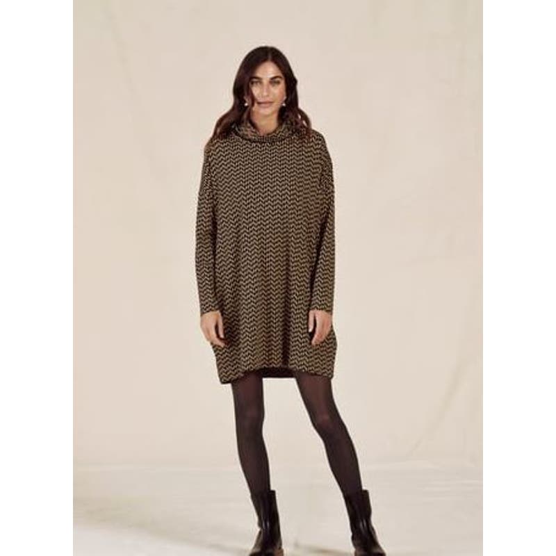 TWO DANES Berit Tunic Brown Black Knit Lagenlook L/XL