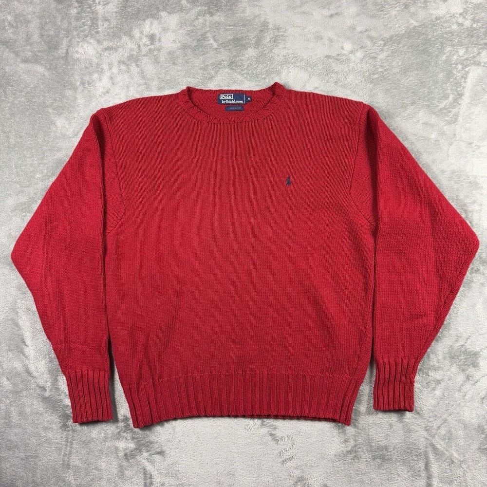 Polo Ralph Lauren Jumper Mens XL Extra Large Red Chunky Pullover Knit Pony