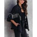 L Black Denim Jacket Fringe Distressed Tassel Studded Jean Jacket Shacket Top