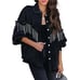 L Black Denim Jacket Fringe Distressed Tassel Studded Jean Jacket Shacket Top