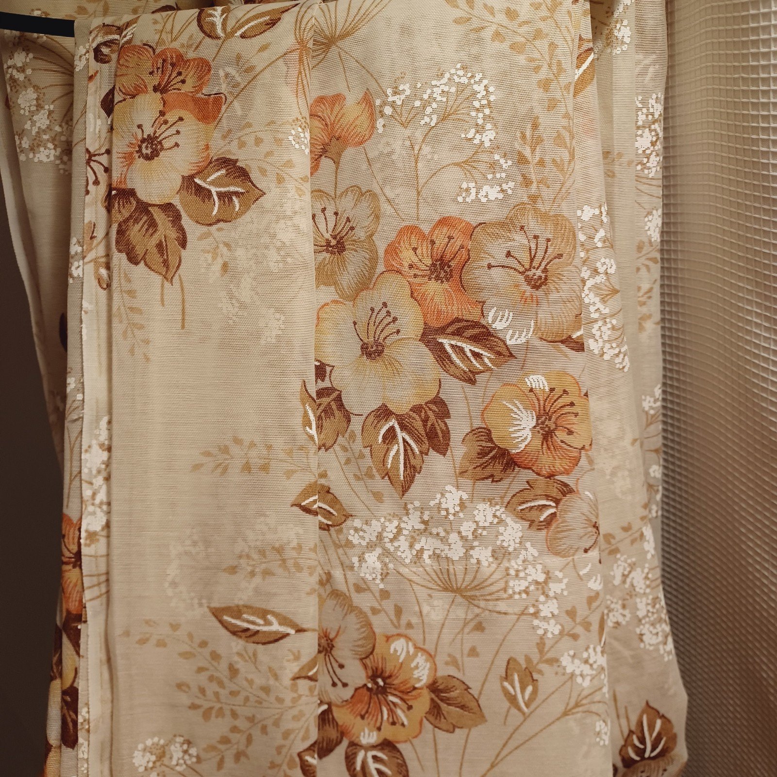 Vintage Semi Sheer Rod Pocket Floral Curtain Panels- Pair