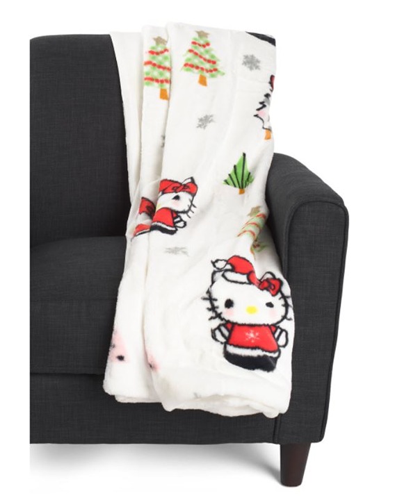 Hello Kitty White Faux Fur Festive Trees Throw 50in x 70in (NEW WITH TAG)