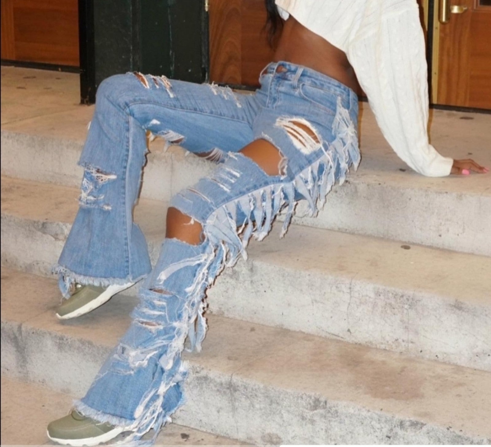 distressed flare jeans