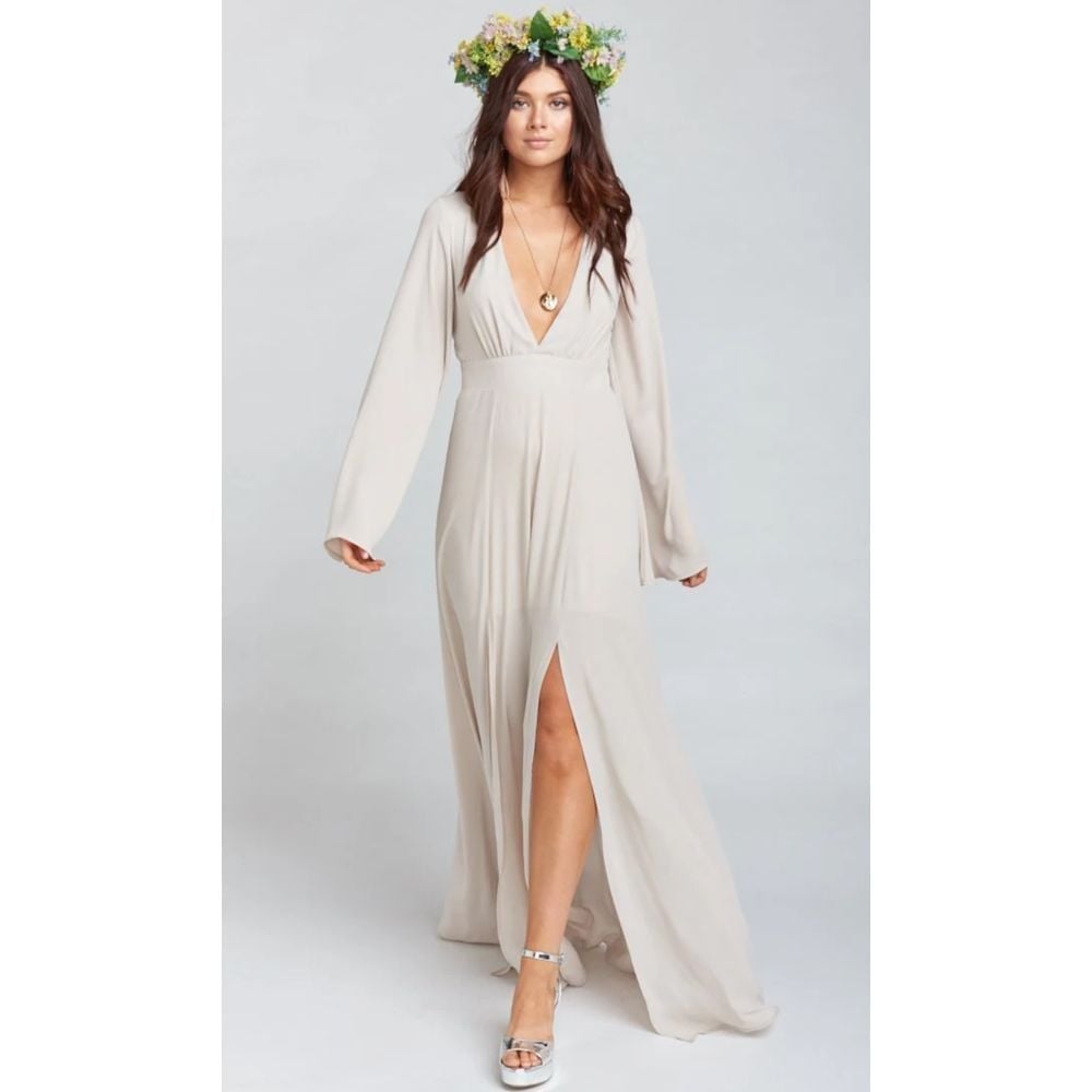 Show Me Your Mumu Venus Long Sleeve Flare Dress Maxi Slit Fairy Ethereal XS