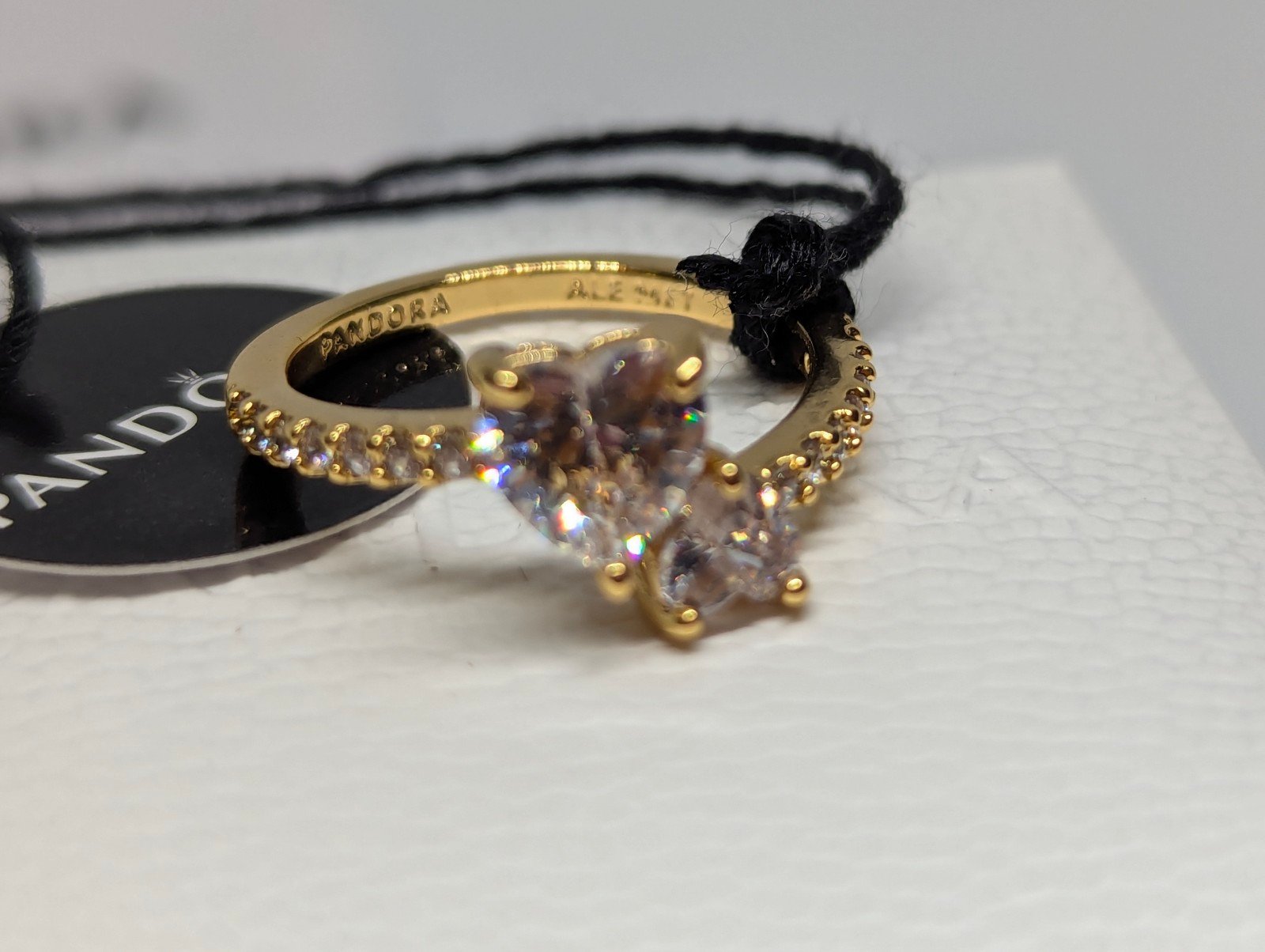Pandora 14k Golden plated double heart sparkling ring size 6 / 52