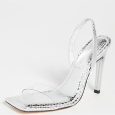 Good American Women Like New Lucite Silver Square Toe High Heels Sandal 10.5