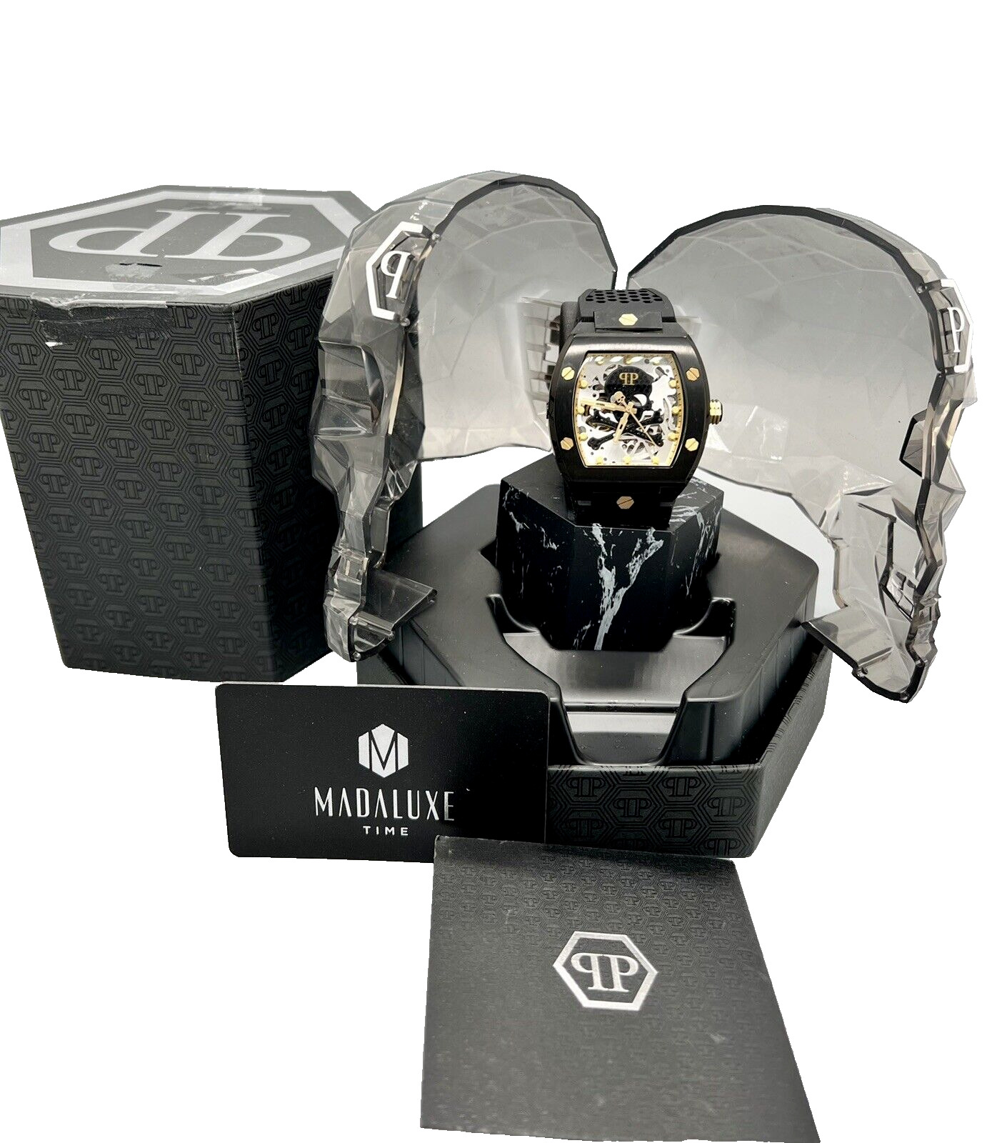 Philipp Plein Men's Black 44x56.2 mm The keleton Strap Watch PWBAA0521