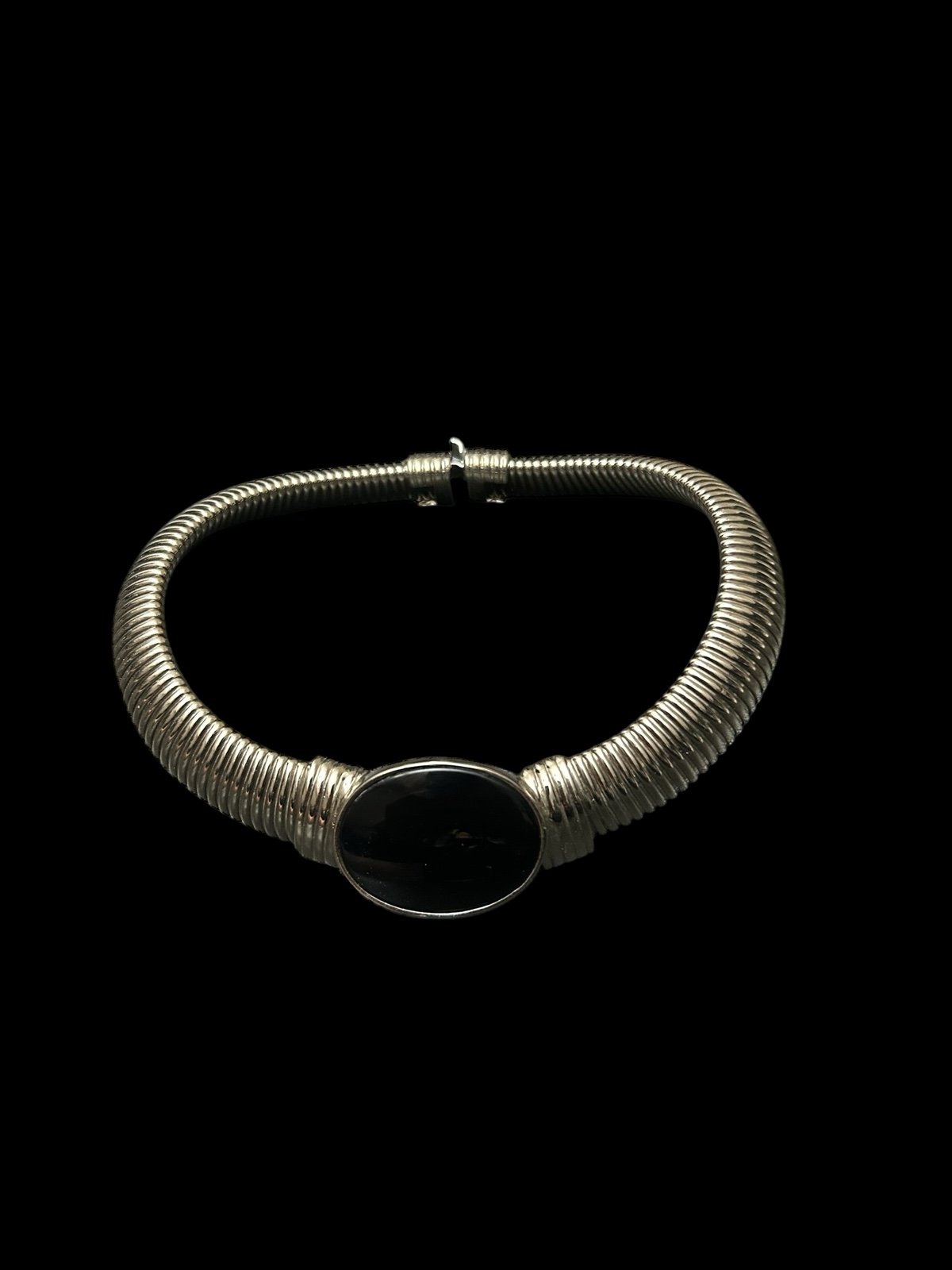 Vintage 80s Donald Stannard Black Silver Tone Coil Necklace E264