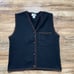 Henri Bendel 100% Wool Black Vest Unisex With Brown Stitching Size Large