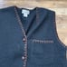 Henri Bendel 100% Wool Black Vest Unisex With Brown Stitching Size Large