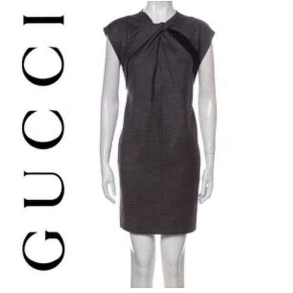 Gucci Authentic 2009 Wool Cashmere Gray Black Twist Front Mini Dress 36 0